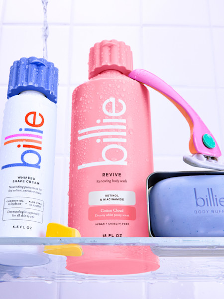 revive body wash with lavender whipped shave cream, malibu razor, and body buffer bar