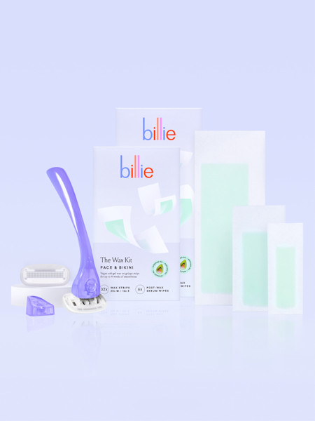 razor handle & holder in moonbeam (glow in the dark purple) and body & underarms wax kits and face & underarms
