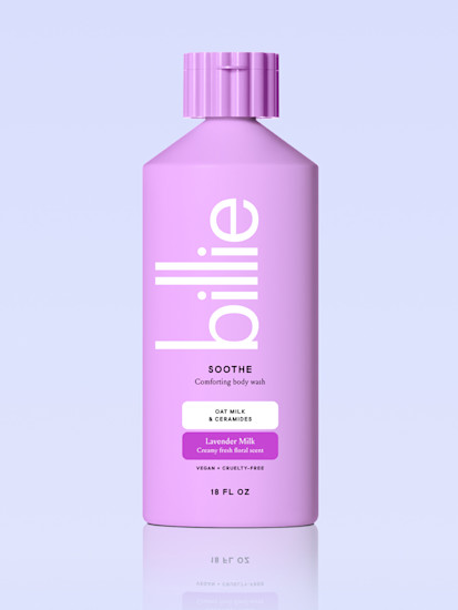 purple soothe body wash on a periwinkle background