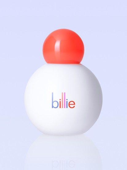 Bottle of Billie Floof Dry Shampoo for dark hair against a light periwinkle background